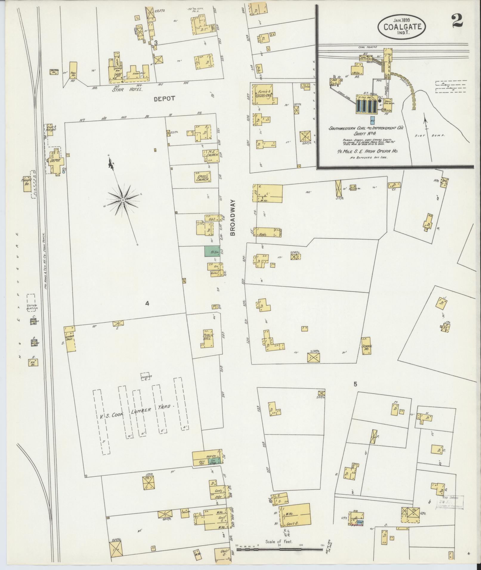 Sanborn Fire Insurance Map from Coalgate, Coal County, Oklahoma (1899), Sheet #0002 - Historic Sanborn Fire Insurance Map Print, vintage old map wall art, antique decor, genealogy gift, Oklahoma Oklahoma map