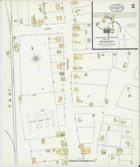 Sanborn Fire Insurance Map from Coalgate, Coal County, Oklahoma (1899), Sheet #0002 - Historic Sanborn Fire Insurance Map Print, vintage old map wall art, antique decor, genealogy gift, Oklahoma Oklahoma map