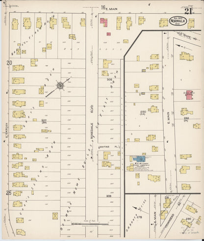 Sanborn Fire Insurance Map from Norwalk, Huron County, Ohio (1922), Sheet #0021 - Historic Sanborn Fire Insurance Map Print, vintage old map wall art, antique decor, genealogy gift, Ohio Ohio map