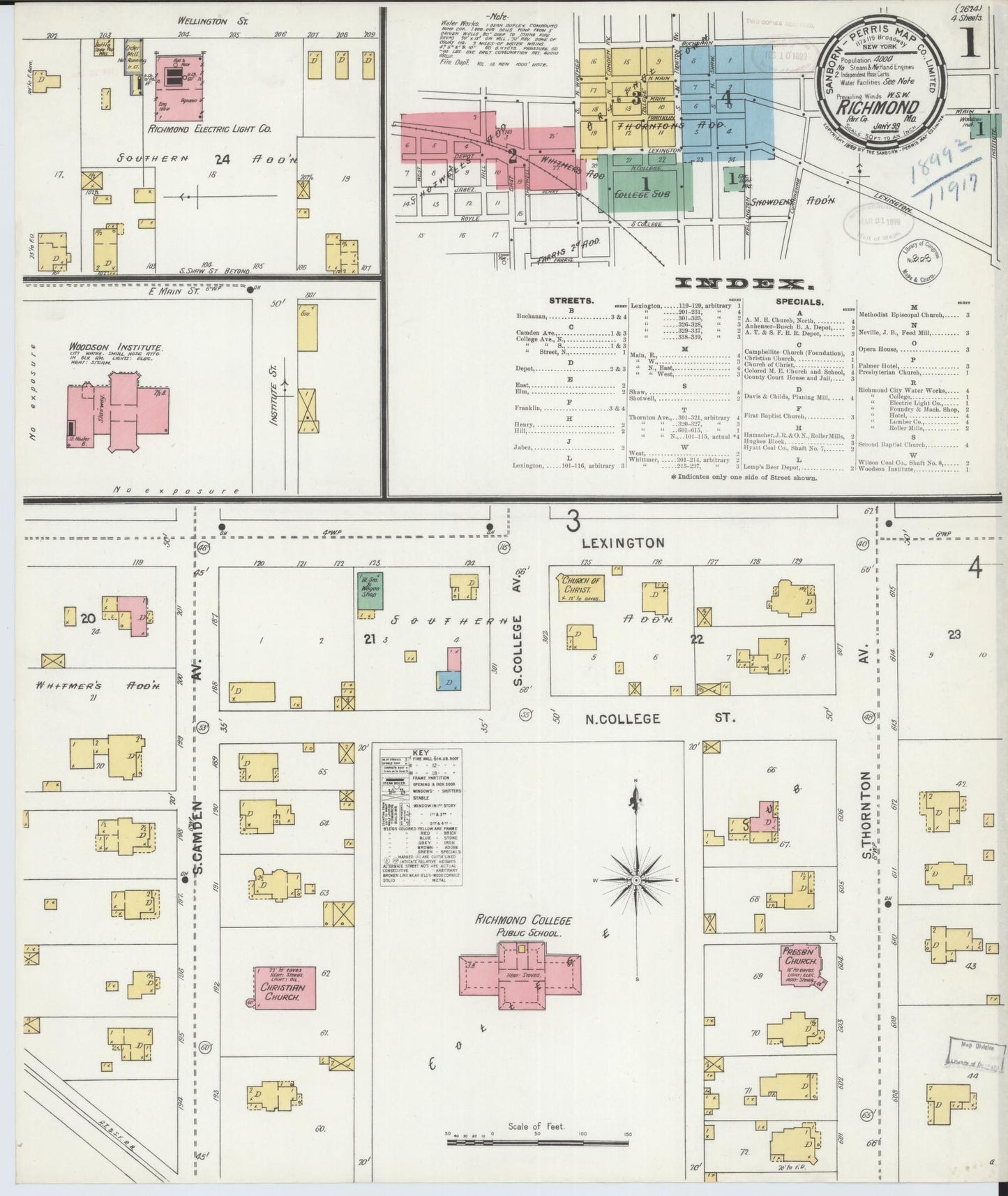 Sanborn Fire Insurance Map from Richmond, Ray County, Missouri (1899), Sheet #0001 - Historic Sanborn Fire Insurance Map Print, vintage old map wall art, antique decor, genealogy gift, Missouri Missouri map