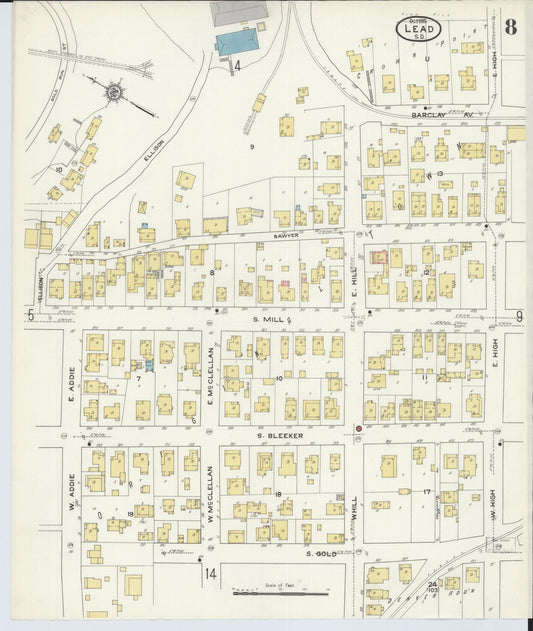 Sanborn Fire Insurance Map from Lead, Lawrence County, South Dakota (1915), Sheet #0008 - Historic Sanborn Fire Insurance Map Print, vintage old map wall art, antique decor, genealogy gift, South Dakota South Dakota map