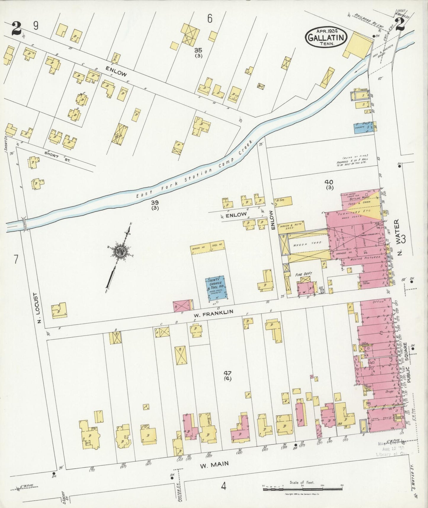 Sanborn Fire Insurance Map from Gallatin, Sumner County, Tennessee (1924), Sheet #0002 - Complete Map Set gallery image, historic Sanborn map, vintage wall art, Tennessee Tennessee