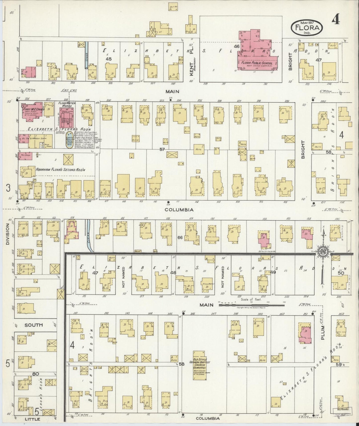 Sanborn Fire Insurance Map from Flora, Carroll County, Indiana (1917), Sheet #0004 - Complete Map Set gallery image, historic Sanborn map, vintage wall art, Indiana Indiana