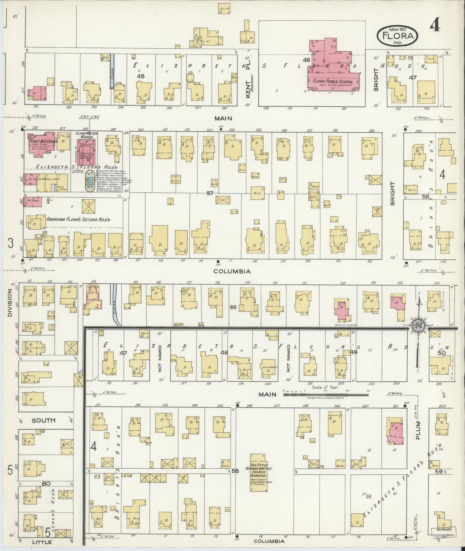 Sanborn Fire Insurance Map from Flora, Carroll County, Indiana (1917), Sheet #0004 - Complete Map Set gallery image, historic Sanborn map, vintage wall art, Indiana Indiana