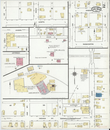 Sanborn Fire Insurance Map from Upland, Grant County, Indiana (1920), Sheet #0002 - Complete Map Set gallery image, historic Sanborn map, vintage wall art, Indiana Indiana