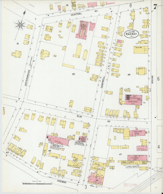 Sanborn Fire Insurance Map from Rahway, Union County, New Jersey (1901), Sheet #0007 - Historic Sanborn Fire Insurance Map Print, vintage old map wall art, antique decor, genealogy gift, New Jersey New Jersey map