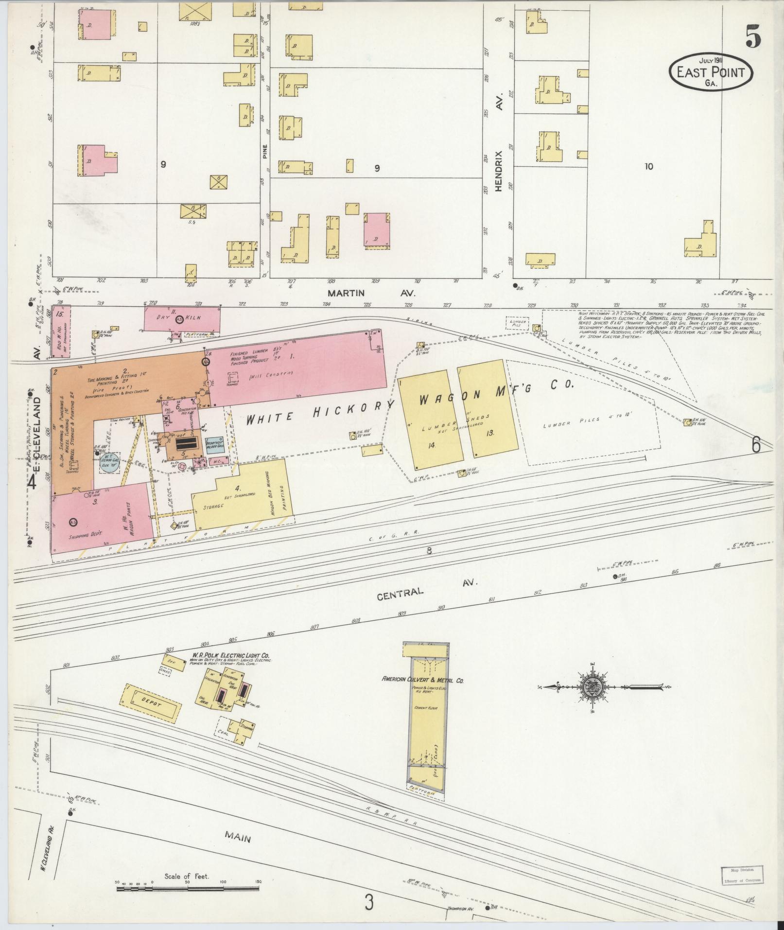 Sanborn Fire Insurance Map from East Point, Fulton County, Georgia (1911), Sheet #0005 - Complete Map Set gallery image, historic Sanborn map, vintage wall art, Georgia Georgia