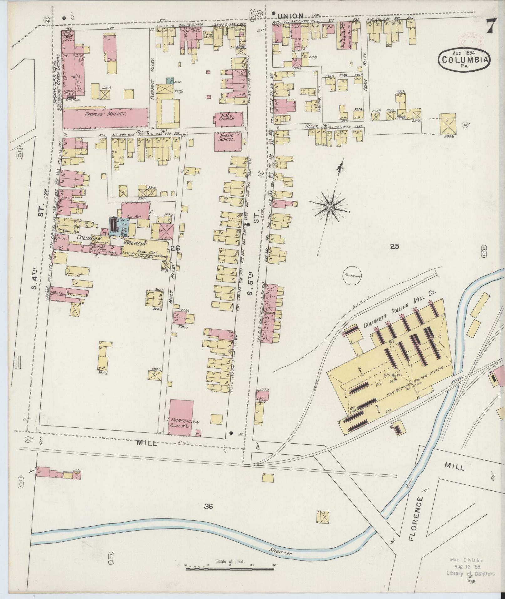 Sanborn Fire Insurance Map from Columbia, Lancaster County, Pennsylvania (1894), Sheet #0007 - Historic Sanborn Fire Insurance Map Print, vintage old map wall art, antique decor, genealogy gift, Pennsylvania Pennsylvania map