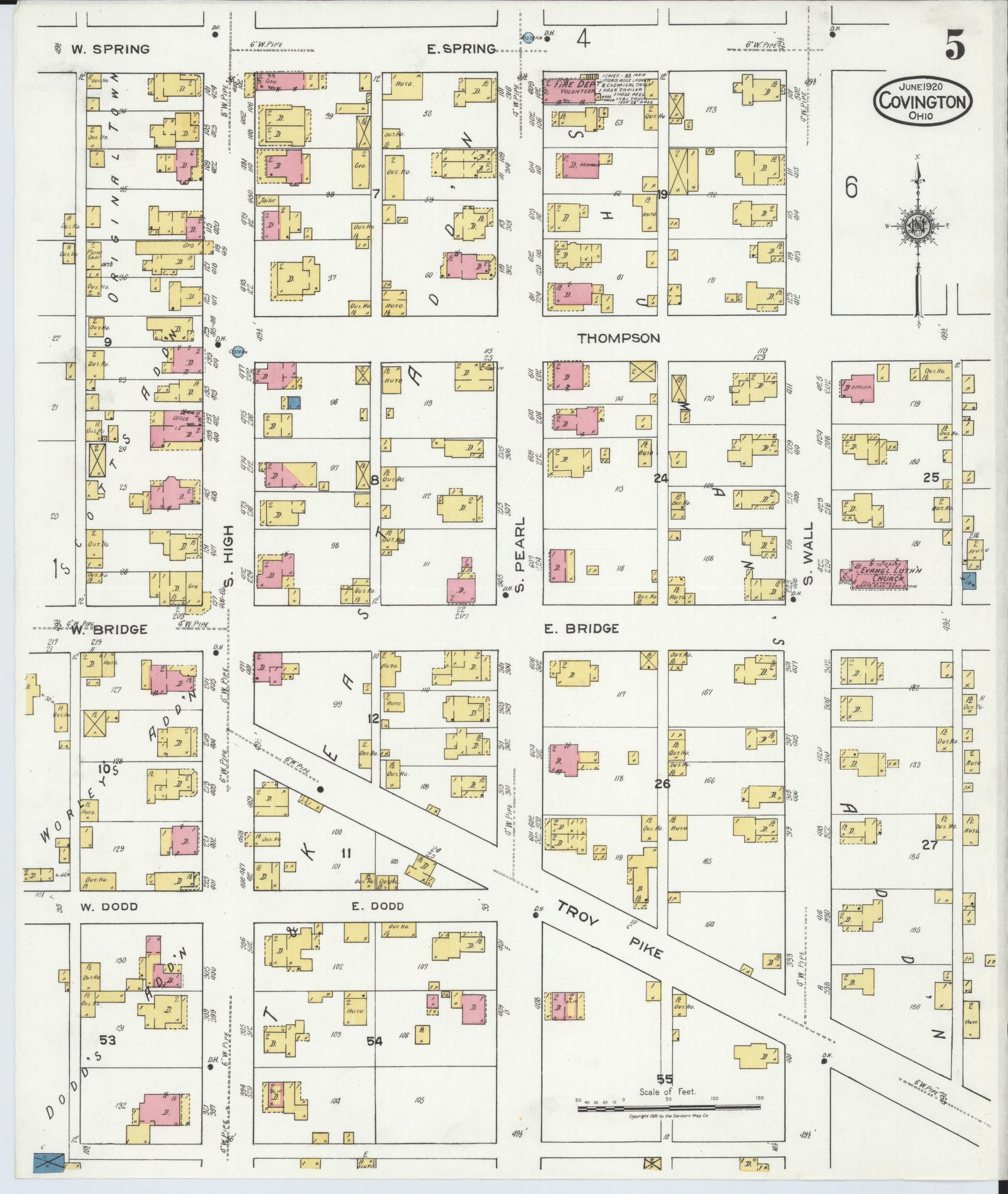 Sanborn Fire Insurance Map from Covington, Miami County, Ohio (1920), Sheet #0005 - Historic Sanborn Fire Insurance Map Print, vintage old map wall art, antique decor, genealogy gift, Ohio Ohio map