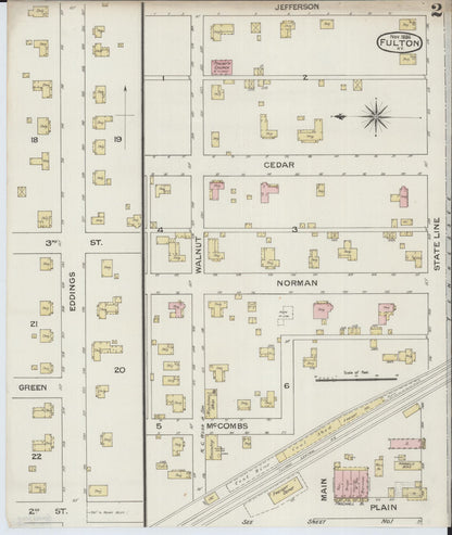 Sanborn Fire Insurance Map from Fulton, Fulton County, Kentucky (1886), Sheet #0002 - Complete Map Set gallery image, historic Sanborn map, vintage wall art, Kentucky Kentucky