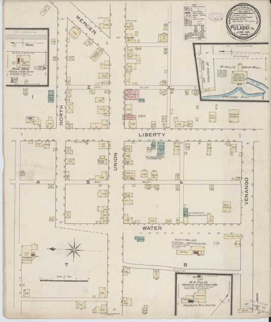 Sanborn Fire Insurance Map from Pulaski, Jefferson County, Pennsylvania (1886), Sheet #0001 - Historic Sanborn Fire Insurance Map Print, vintage old map wall art, antique decor, genealogy gift, Pennsylvania Pennsylvania map
