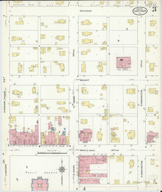 Sanborn Fire Insurance Map from Carthage, Hancock County, Illinois (1912), Sheet #0003 - Historic Sanborn Fire Insurance Map Print, vintage old map wall art, antique decor, genealogy gift, Illinois Illinois map