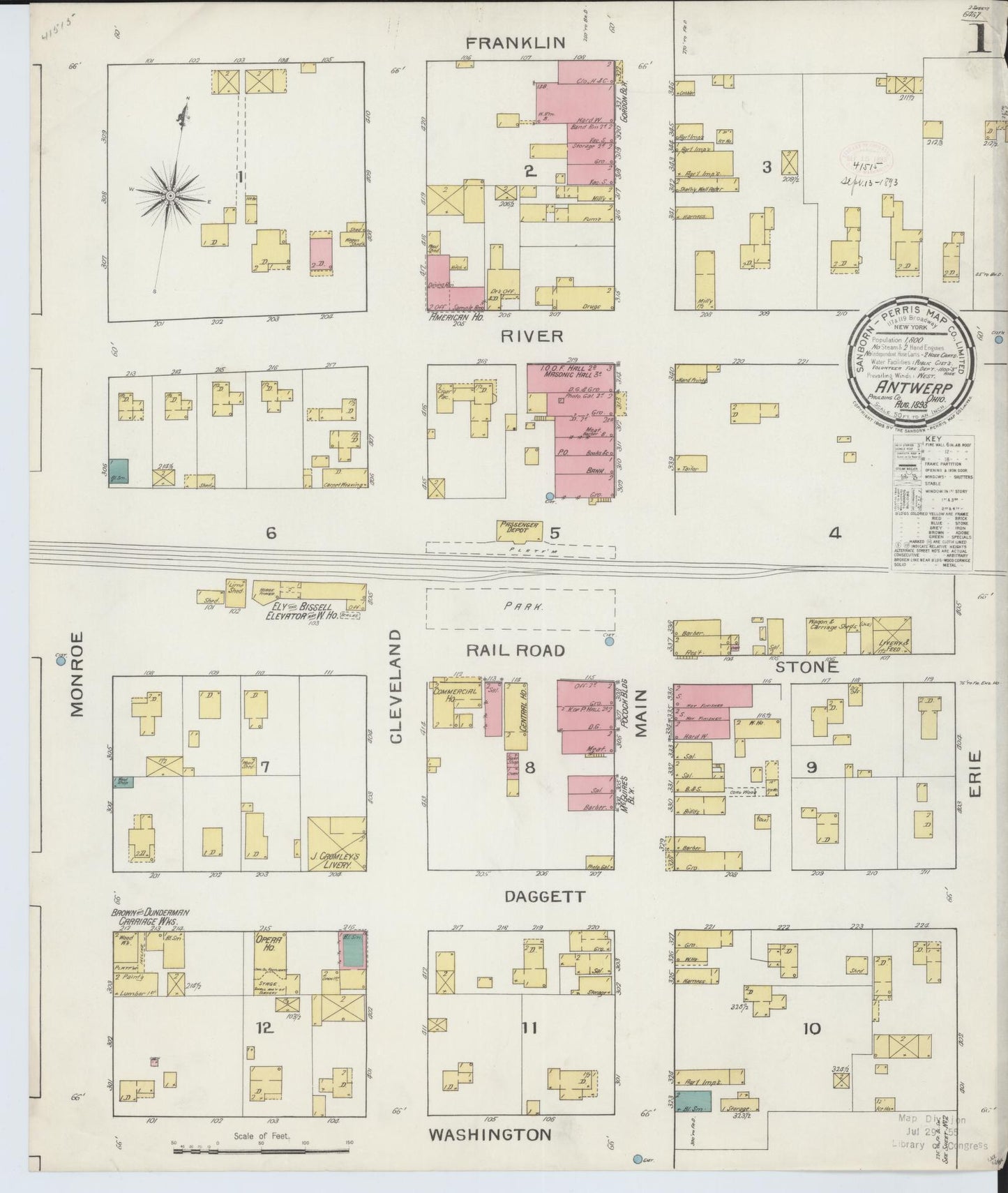 Sanborn Fire Insurance Map from Antwerp, Paulding County, Ohio (1893), Sheet #0001 - Historic Sanborn Fire Insurance Map Print, vintage old map wall art, antique decor, genealogy gift, Ohio Ohio map