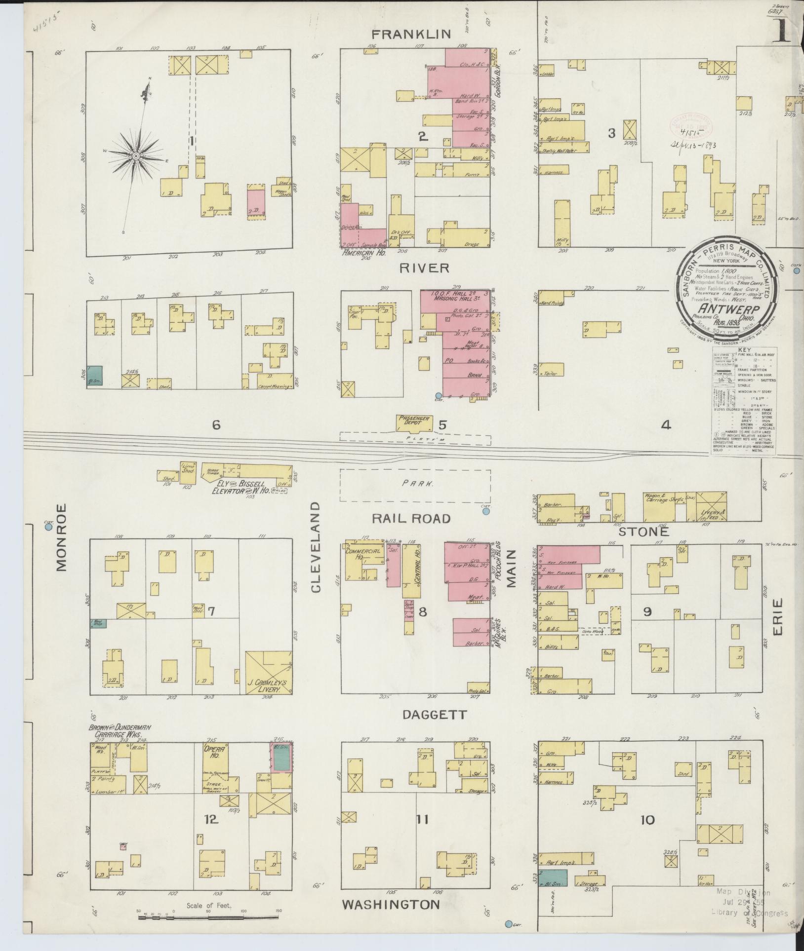Sanborn Fire Insurance Map from Antwerp, Paulding County, Ohio (1893), Sheet #0001 - Historic Sanborn Fire Insurance Map Print, vintage old map wall art, antique decor, genealogy gift, Ohio Ohio map