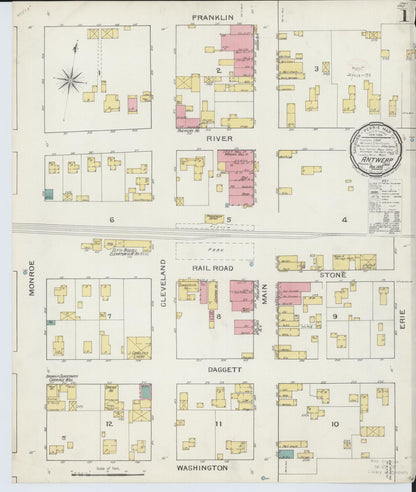 Sanborn Fire Insurance Map from Antwerp, Paulding County, Ohio (1893), Sheet #0001 - Historic Sanborn Fire Insurance Map Print, vintage old map wall art, antique decor, genealogy gift, Ohio Ohio map