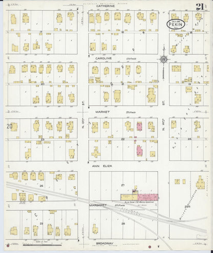 Sanborn Fire Insurance Map from Pekin, Tazewell County, Illinois (1916), Sheet #0021 - Complete Map Set gallery image, historic Sanborn map, vintage wall art, Illinois Illinois