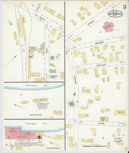 Sanborn Fire Insurance Map from Livermore Falls, Androscoggin County, Maine (1908), Sheet #0003 - Complete Map Set gallery image, historic Sanborn map, vintage wall art, Maine Maine