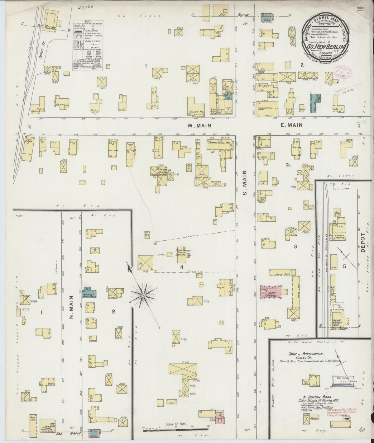 Sanborn Fire Insurance Map from South New Berlin, Chenango County, New York (1894), Sheet #0001 - Historic Sanborn Fire Insurance Map Print, vintage old map wall art, antique decor, genealogy gift, New York New York map