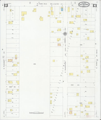 Sanborn Fire Insurance Map from East Detroit, Macomb County, Michigan (1931), Sheet #0013 - Historic Sanborn Fire Insurance Map Print, vintage old map wall art, antique decor, genealogy gift, Michigan Michigan map