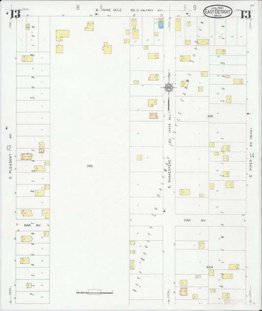 Sanborn Fire Insurance Map from East Detroit, Macomb County, Michigan (1931), Sheet #0013 - Historic Sanborn Fire Insurance Map Print, vintage old map wall art, antique decor, genealogy gift, Michigan Michigan map