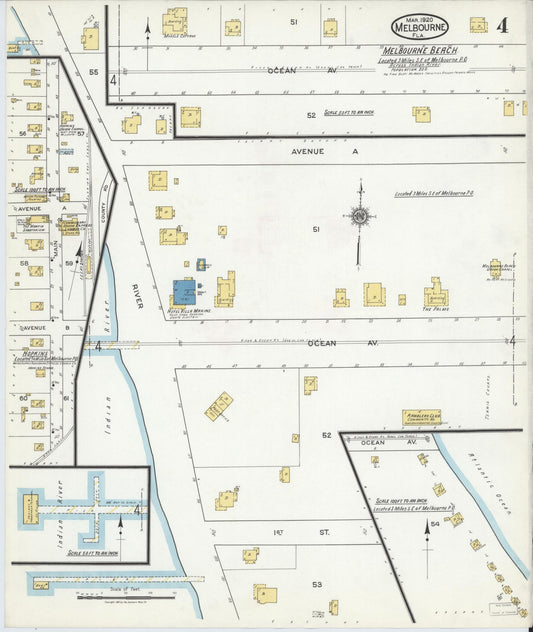 Sanborn Fire Insurance Map from Melbourne, Brevard County, Florida (1920), Sheet #0004 - Historic Sanborn Fire Insurance Map Print, vintage old map wall art, antique decor, genealogy gift, Florida Florida map