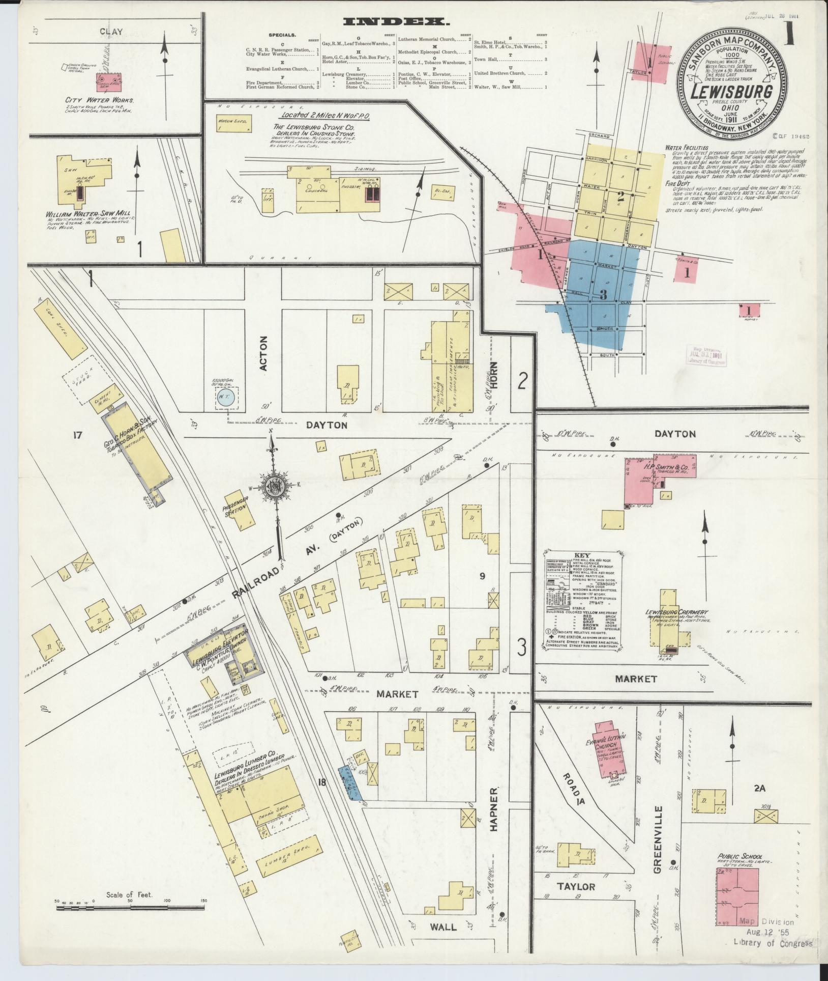 Sanborn Fire Insurance Map from Lewisburg, Preble County, Ohio (1911), Sheet #0001 - Historic Sanborn Fire Insurance Map Print, vintage old map wall art, antique decor, genealogy gift, Ohio Ohio map