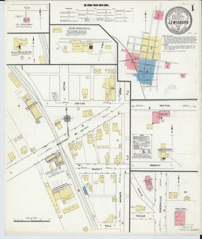 Sanborn Fire Insurance Map from Lewisburg, Preble County, Ohio (1911), Sheet #0001 - Historic Sanborn Fire Insurance Map Print, vintage old map wall art, antique decor, genealogy gift, Ohio Ohio map