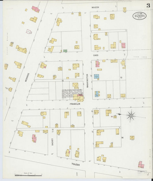 Sanborn Fire Insurance Map from Dundee, Monroe County, Michigan (1899), Sheet #0003 - Historic Sanborn Fire Insurance Map Print, vintage old map wall art, antique decor, genealogy gift, Michigan Michigan map