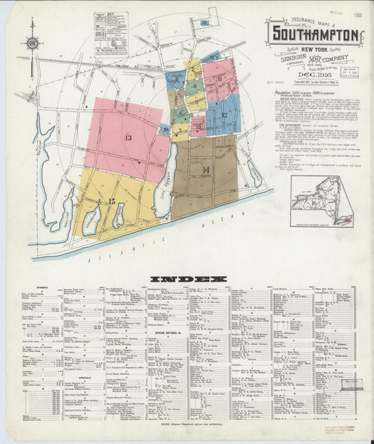 Sanborn Fire Insurance Map from Southampton, Suffolk County, New York (1916), Sheet #0001 - Historic Sanborn Fire Insurance Map Print, vintage old map wall art, antique decor, genealogy gift, New York New York map