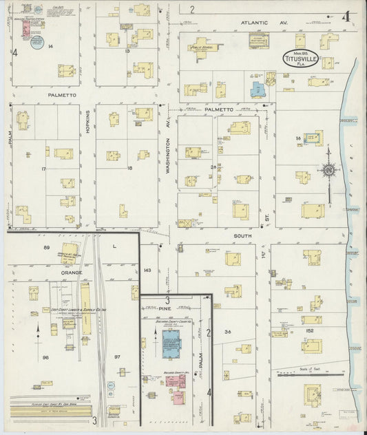 Sanborn Fire Insurance Map from Titusville, Brevard County, Florida (1915), Sheet #0004 - Historic Sanborn Fire Insurance Map Print, vintage old map wall art, antique decor, genealogy gift, Florida Florida map