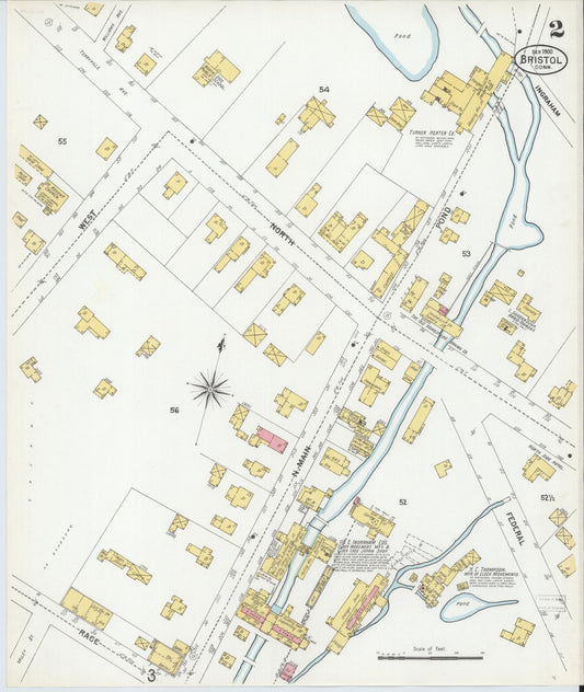 Sanborn Fire Insurance Map from Bristol, Hartford County, Connecticut (1900), Sheet #0002 - Historic Sanborn Fire Insurance Map Print, vintage old map wall art, antique decor, genealogy gift, Connecticut Connecticut map