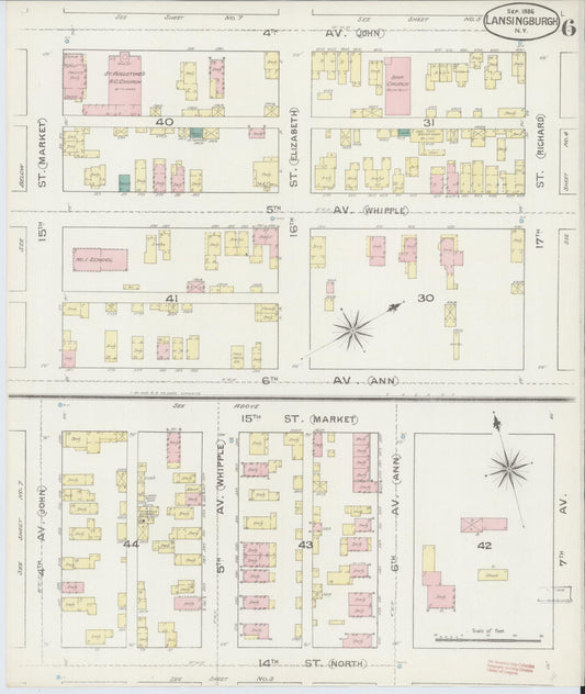 Sanborn Fire Insurance Map from Lansingburg, Rensselaer County, New York (1886), Sheet #0006 - Historic Sanborn Fire Insurance Map Print, vintage old map wall art, antique decor, genealogy gift, New York New York map