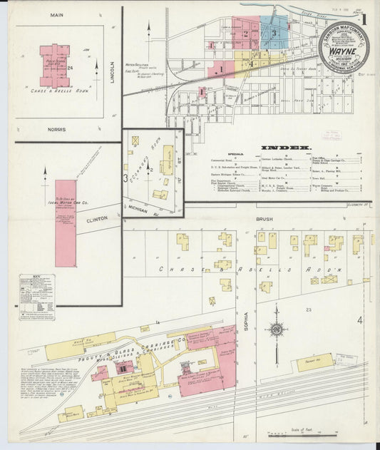 Sanborn Fire Insurance Map from Wayne, Wayne County, Michigan (1912), Sheet #0001 - Complete Map Set gallery image, historic Sanborn map, vintage wall art, Michigan Michigan
