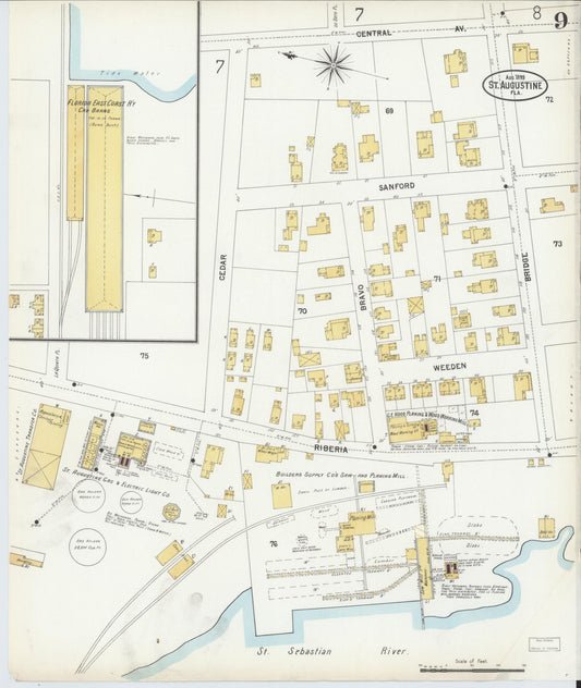 Sanborn Fire Insurance Map from Saint Augustine, Saint John's County, Florida (1899), Sheet #0009 - Historic Sanborn Fire Insurance Map Print, vintage old map wall art, antique decor, genealogy gift, Florida Florida map