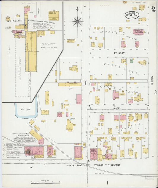 Sanborn Fire Insurance Map from O'Fallon, Saint Clair County, Illinois (1899), Sheet #0002 - Historic Sanborn Fire Insurance Map Print, vintage old map wall art, antique decor, genealogy gift, Illinois Illinois map