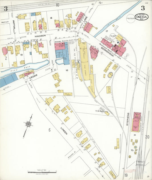 Sanborn Fire Insurance Map from Oneida, Madison County, New York (1923), Sheet #0003 - Historic Sanborn Fire Insurance Map Print, vintage old map wall art, antique decor, genealogy gift, New York New York map