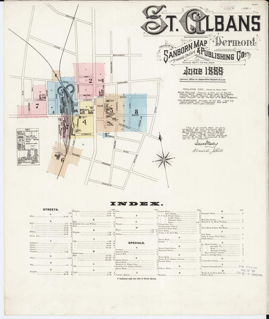 Sanborn Fire Insurance Map from Saint Albans, Franklin County, Vermont (1889), Sheet #0001 - Historic Sanborn Fire Insurance Map Print, vintage old map wall art, antique decor, genealogy gift, Vermont Vermont map