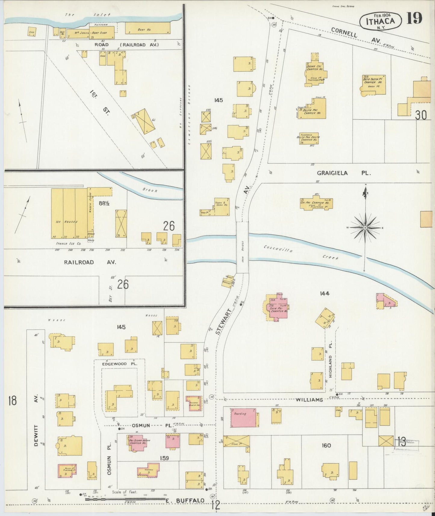 Sanborn Fire Insurance Map from Ithaca, Tompkins County, New York (1904), Sheet #0019 - Complete Map Set gallery image, historic Sanborn map, vintage wall art, New York New York