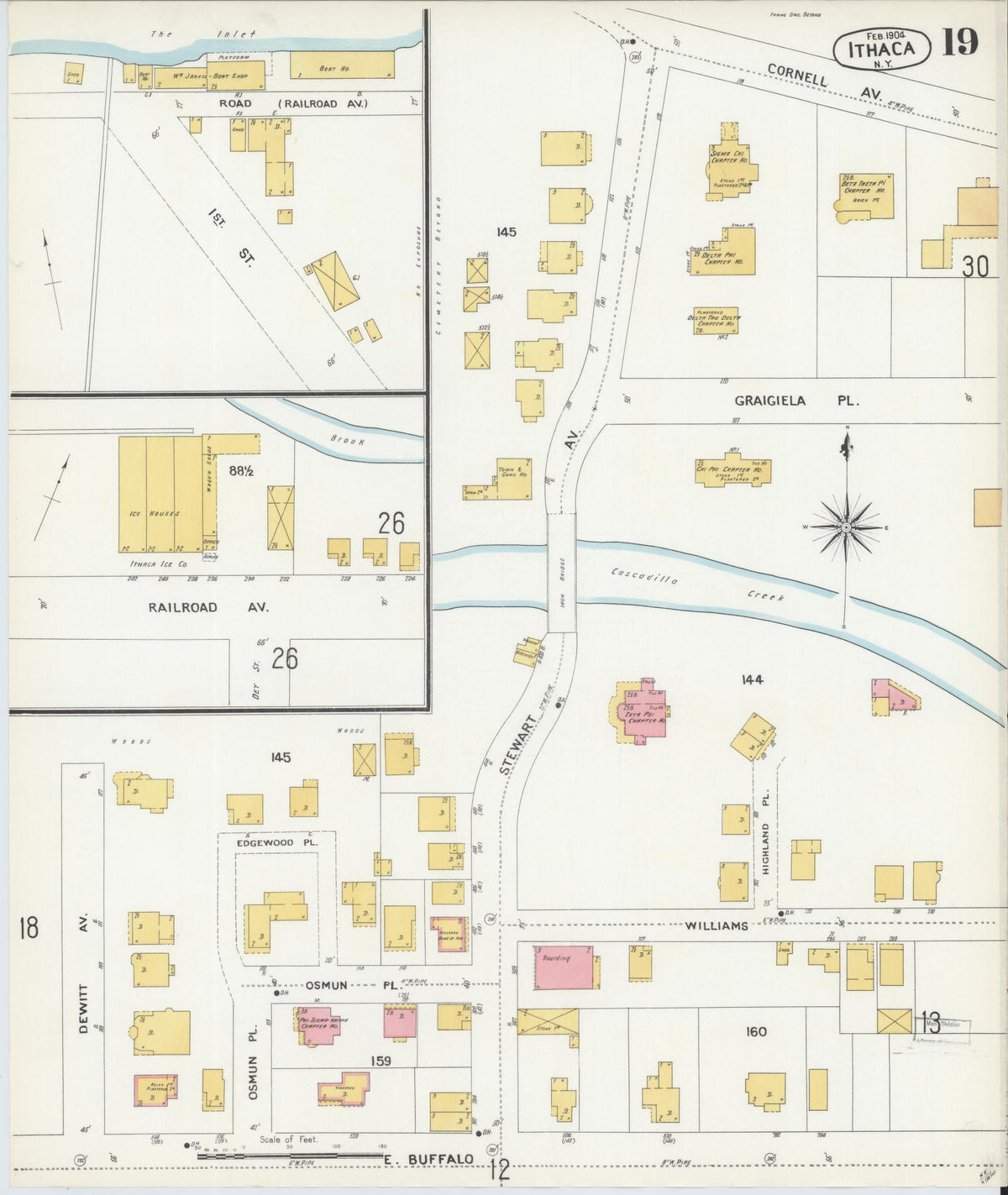Sanborn Fire Insurance Map from Ithaca, Tompkins County, New York (1904), Sheet #0019 - Complete Map Set gallery image, historic Sanborn map, vintage wall art, New York New York