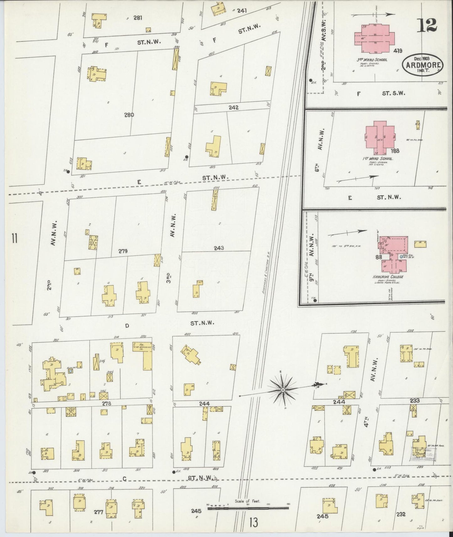 Sanborn Fire Insurance Map from Ardmore, Carter County, Oklahoma (1903), Sheet #0012 - Complete Map Set gallery image, historic Sanborn map, vintage wall art, Oklahoma Oklahoma