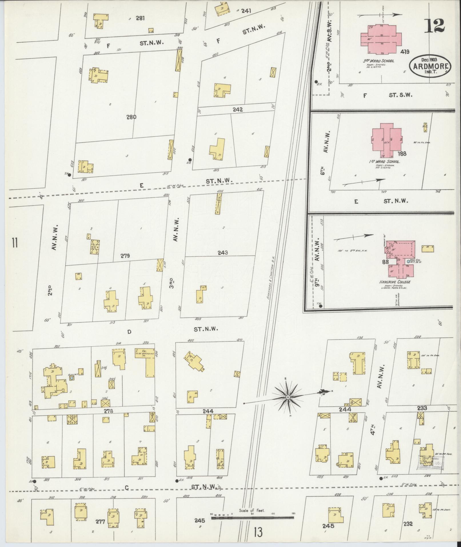 Sanborn Fire Insurance Map from Ardmore, Carter County, Oklahoma (1903), Sheet #0012 - Complete Map Set gallery image, historic Sanborn map, vintage wall art, Oklahoma Oklahoma