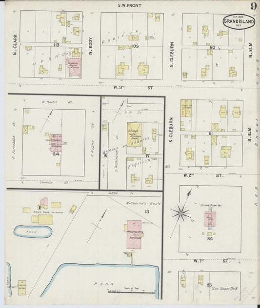 Sanborn Fire Insurance Map from Grand Island, Hall County, Nebraska (1889), Sheet #0009 - Historic Sanborn Fire Insurance Map Print, vintage old map wall art, antique decor, genealogy gift, Nebraska Nebraska map