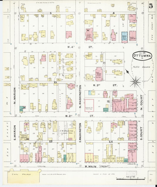 Sanborn Fire Insurance Map from Ottumwa, Wapello County, Iowa (1891), Sheet #0005 - Historic Sanborn Fire Insurance Map Print, vintage old map wall art