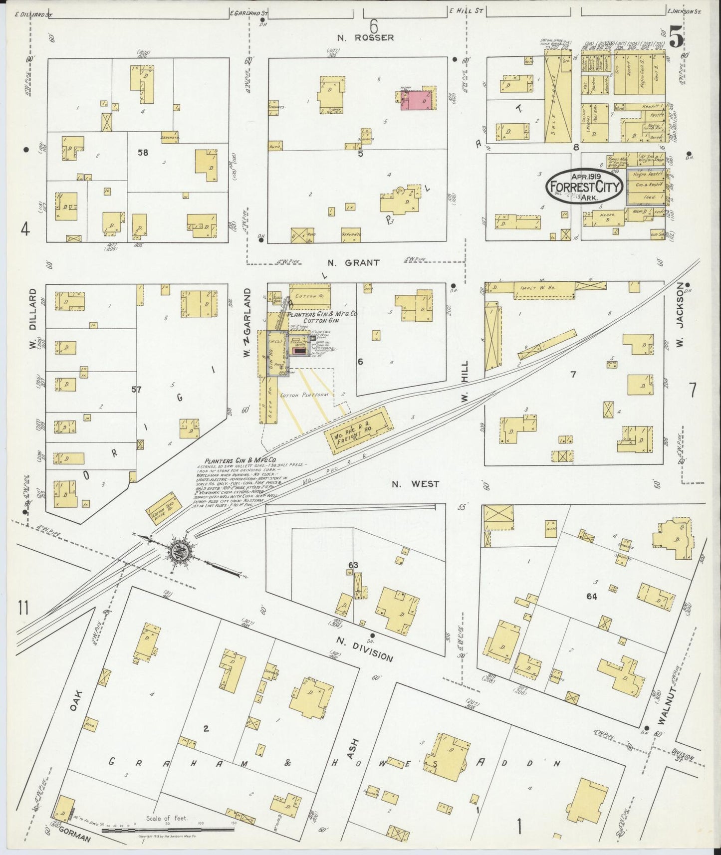 Sanborn Fire Insurance Map from Forrest City, Saint Francis County, Arkansas (1919), Sheet #0005 - Complete Map Set gallery image, historic Sanborn map, vintage wall art, Arkansas Arkansas