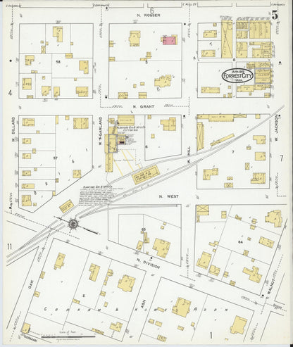 Sanborn Fire Insurance Map from Forrest City, Saint Francis County, Arkansas (1919), Sheet #0005 - Complete Map Set gallery image, historic Sanborn map, vintage wall art, Arkansas Arkansas
