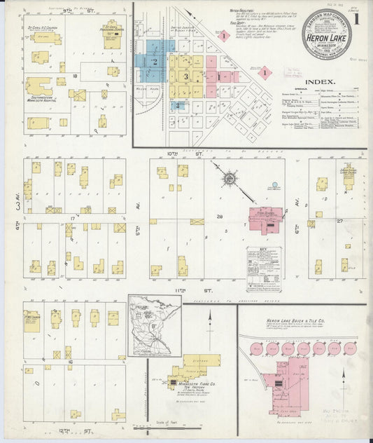 Sanborn Fire Insurance Map from Heron Lake, Jackson County, Minnesota (1913), Sheet #0001 - Complete Map Set gallery image, historic Sanborn map, vintage wall art, Minnesota Minnesota