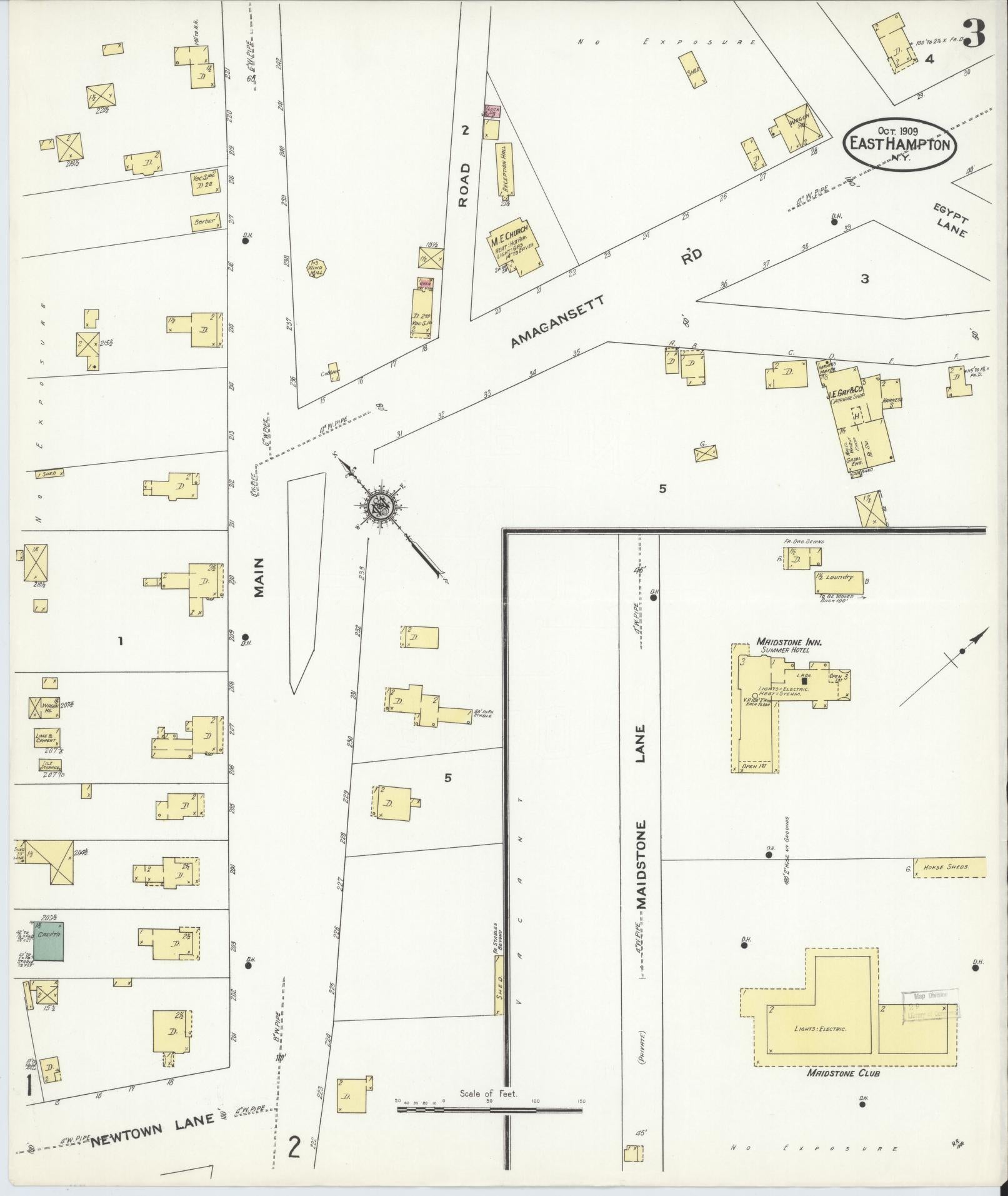 Sanborn Fire Insurance Map from Easthampton, Suffolk County, New York (1909), Sheet #0003 - Historic Sanborn Fire Insurance Map Print, vintage old map wall art, antique decor, genealogy gift, New York New York map