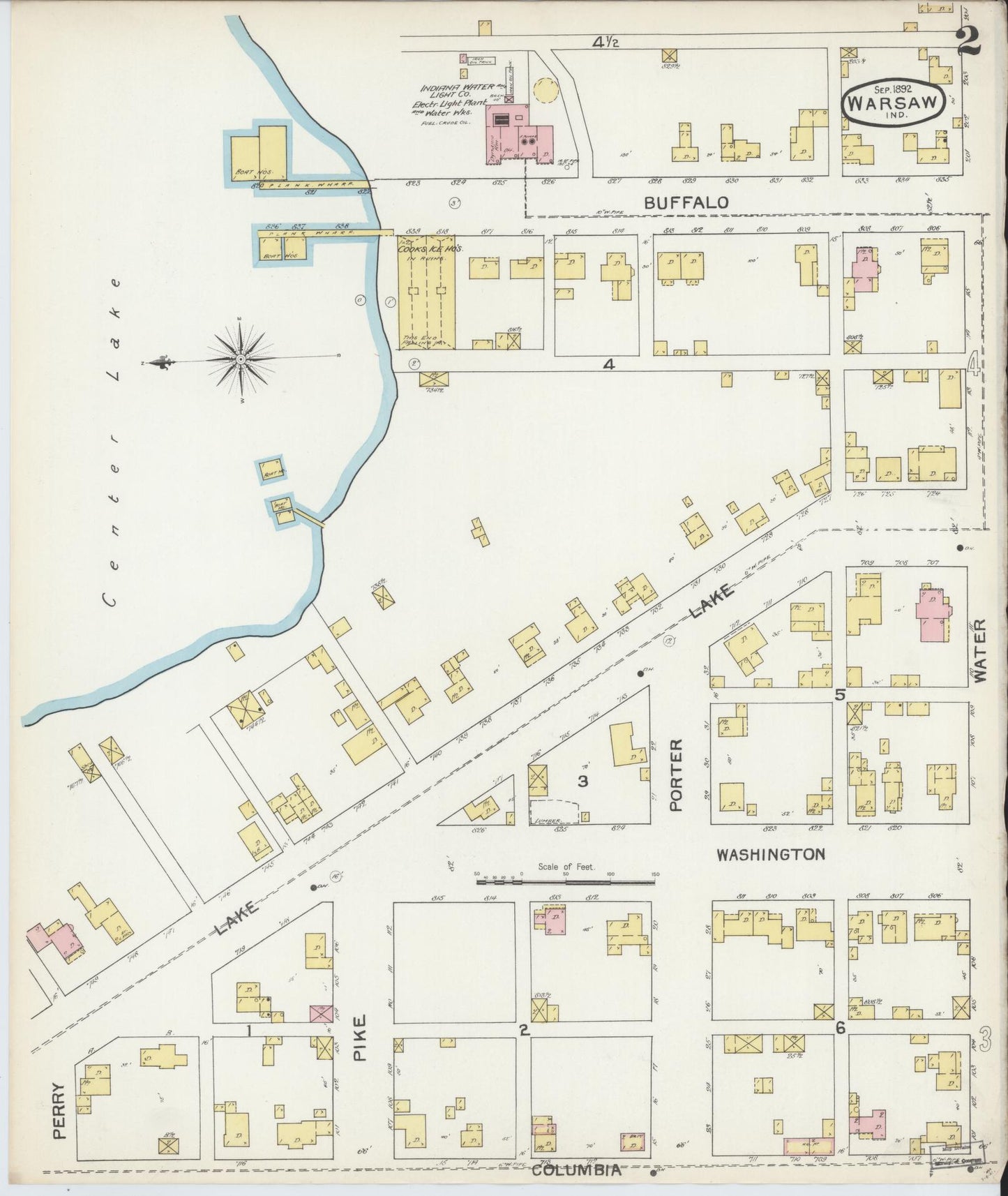 Sanborn Fire Insurance Map from Warsaw, Kosciusko County, Indiana (1892), Sheet #0002 - Historic Sanborn Fire Insurance Map Print, vintage old map wall art, antique decor, genealogy gift, Indiana Indiana map