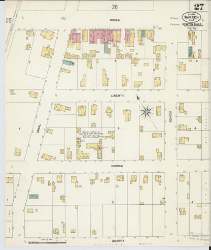 Sanborn Fire Insurance Map from Warren, Trumbull County, Ohio (1902), Sheet #0027 - Historic Sanborn Fire Insurance Map Print, vintage old map wall art, antique decor, genealogy gift, Ohio Ohio map