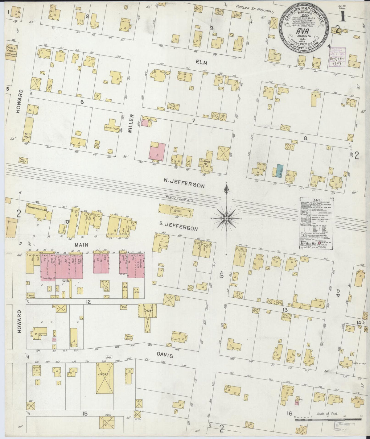 Sanborn Fire Insurance Map from Ava, Jackson County, Illinois (1902), Sheet #0001 - Historic Sanborn Fire Insurance Map Print, vintage old map wall art, antique decor, genealogy gift, Illinois Illinois map